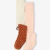 Lot De 2 Paires De Collants Bébé En Maille Pois/ours Lot Rose Saumon Clair - Vertbaudet