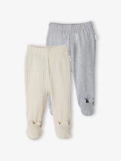 Lot De 2 Pantalons Bébé Avec Pieds Sable - Vertbaudet