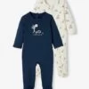 Lot De 2 Pyjamas Bébé En Molleton Ouverture Zippée Lot Bleu Jean - Vertbaudet