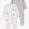 Lot De 2 Pyjamas Bébé En Velours Ouverture Naissance Nuage Lot Ivoire - Vertbaudet