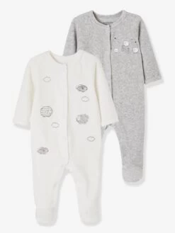 Lot De 2 Pyjamas Bébé En Velours Ouverture Naissance Nuage Lot Ivoire - Vertbaudet