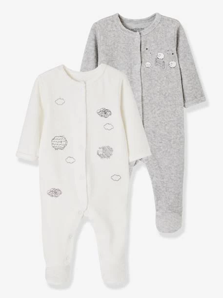 Lot De 2 Pyjamas Bébé En Velours Ouverture Naissance Nuage Lot Ivoire - Vertbaudet