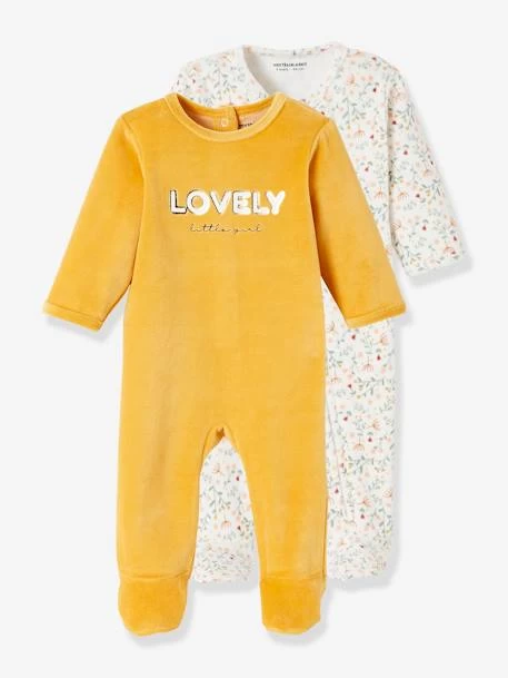Lot De 2 Pyjamas Bébé Ouverture Dos En Velours « Lovely » Lot Ivoire - Vertbaudet