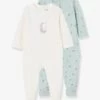 Lot De 2 Pyjamas Bébé Ouverture Naissance En Cotob Bio "lovely Nature" Lot Vert D'eau - Vertbaudet