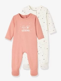 Lot De 2 Pyjamas Bébé Ouverture Naissance En Coton Bio Bois De Rose Foncé - Vertbaudet