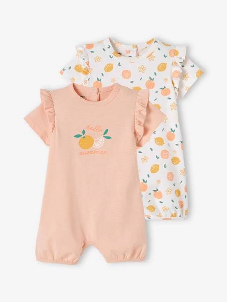 Lot De 2 Pyjamas Combishort Bébé Fille Ouverture Dos Lot Rose Pâle - Vertbaudet