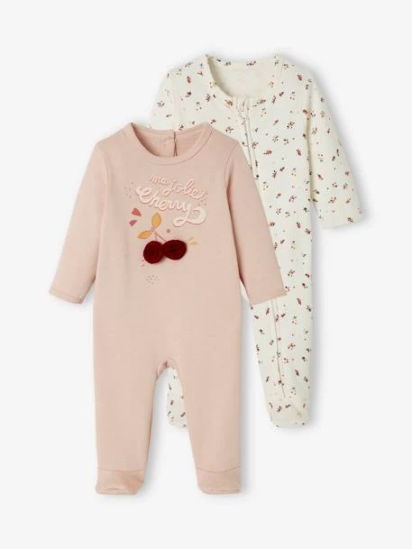 Lot De 2 Pyjamas En Molleton Bébé Ouverture Naissance Lot Rose Fumé - Vertbaudet