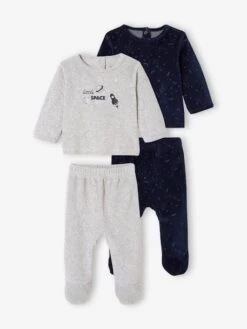 Lot De 2 Pyjamas En Velours Bébé Garçon Motifs Planètes Phosphorescents Lot Encre - Vertbaudet
