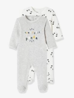 Lot De 2 Pyjamas "Pandas" Bébé Ouverture Dos En Velours Lot Ivoire - Vertbaudet