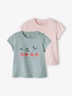 Lot De 2 T-shirts Basics Bébé Manches Courtes Bleu Grisé - Vertbaudet