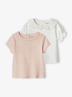Lot De 2 T-shirts Bébé Manches Courtes Rose Poudré - Vertbaudet