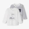 Lot De 2 T-shirts Bébé Motif Animal Et Rayé BASICS Lot Ivoire - Vertbaudet