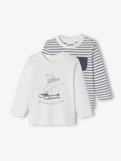 Lot De 2 T-shirts Bébé Motif Animal Et Rayé BASICS Lot Ivoire - Vertbaudet