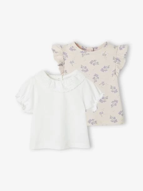 Lot De 2 T-shirts Romantiques Bébé Manches Courtes Lilas Imprimée - Vertbaudet