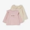 Lot De 2 T-shirts Romantiques Bébé Manches Longues Rose Pale - Vertbaudet
