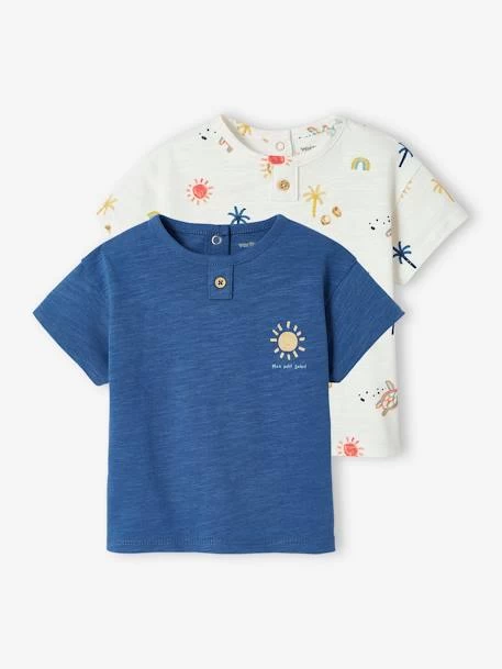 Lot De 2 Tee-shirts "soleil" Bébé Manches Courtes Bleu Roi - Vertbaudet