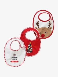 Lot De 3 Bavoirs Bébé Spécial Noël Capsule Famille Rouge/écru - Vertbaudet
