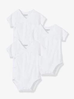 Lot De 3 Bodies Bio Collection Manches Courtes Ouverture Naissance Blanc - Vertbaudet