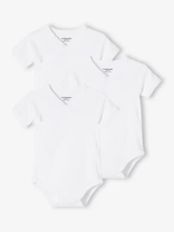 Lot De 3 Bodies Bio Collection Manches Courtes Ouverture Naissance BASICS Lot Blanc - Vertbaudet
