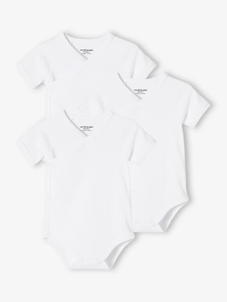 Lot De 3 Bodies Bio Collection Manches Courtes Ouverture Naissance BASICS Lot Blanc - Vertbaudet