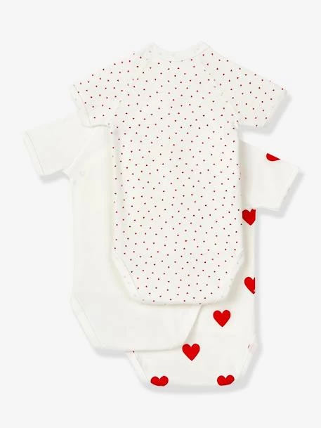 Lot De 3 Bodies Croisés Manches Courtes Coeurs Bébé Naissance En Coton Bio PETIT BATEAU Blanc - Petit Bateau – Image 2