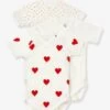 Lot De 3 Bodies Croisés Manches Courtes Coeurs Bébé Naissance En Coton Bio PETIT BATEAU Blanc - Petit Bateau