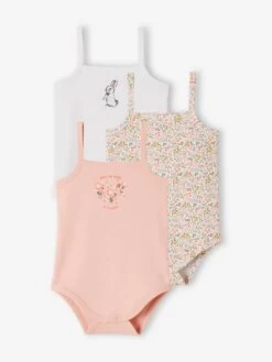 Lot De 3 Bodies Lapin Fines Bretelles Bébé Naissance Lot Rose Grisé - Vertbaudet