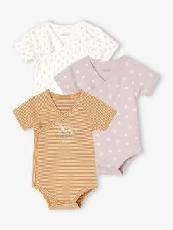 Lot De 3 Bodies Manches Courtes Bébé Ouverture Naissance Lilas - Vertbaudet