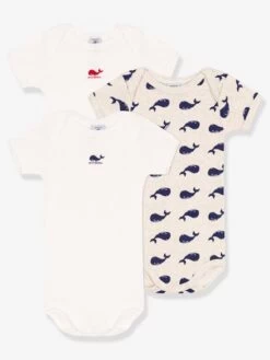 Lot De 3 Bodies Manches Courtes En Coton Bio PETIT BATEAU Blanc - Petit Bateau