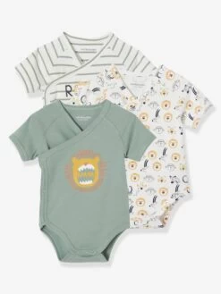 Lot De 3 Bodies Manches Courtes Ouverture Naissance Tilleul - Vertbaudet