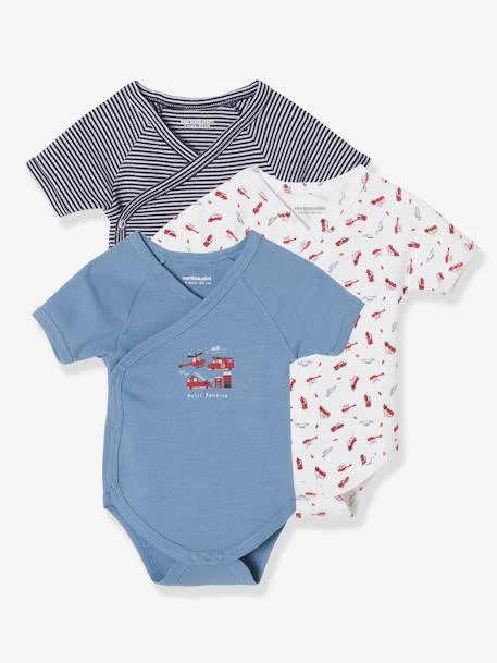 Lot De 3 Bodies Naissance Manches Courtes Lot Bleu - Vertbaudet