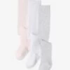 Lot De 3 Collants Bébé Maille BASICS Blanc/rose Clair/gris Chiné - Vertbaudet