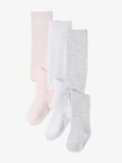 Lot De 3 Collants Bébé Maille BASICS Blanc/rose Clair/gris Chiné - Vertbaudet