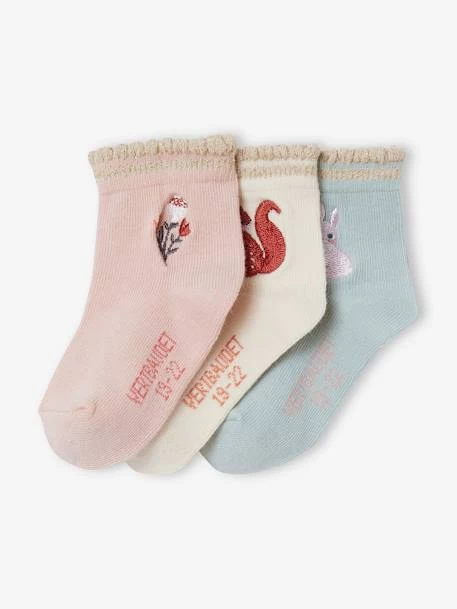 Lot De 3 Paires De Chaussettes Brodées Bébé Fille Lot Rose Poudré - Vertbaudet