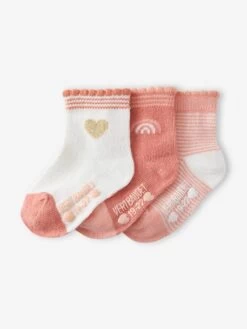 Lot De 3 Paires De Chaussettes C½ur Bébé Fille BASICS Lot Rose Clair - Vertbaudet