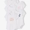 Lot De 5 Bodies « animaux » Bébé Naissance Ouverture US Manches Courtes BASICS Lot Blanc - Vertbaudet