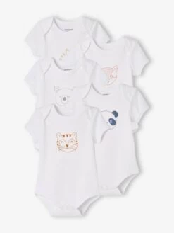 Lot De 5 Bodies « animaux » Bébé Naissance Ouverture US Manches Courtes BASICS Lot Blanc - Vertbaudet