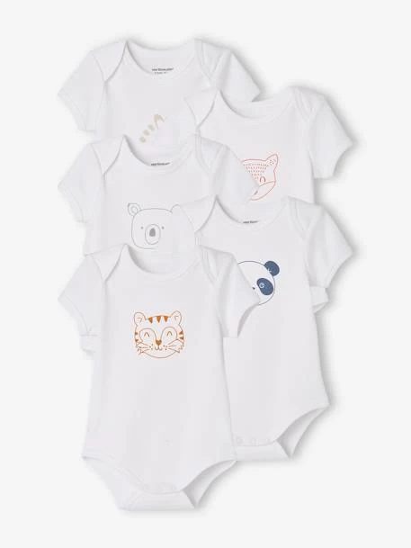 Lot De 5 Bodies « animaux » Bébé Naissance Ouverture US Manches Courtes BASICS Lot Blanc - Vertbaudet
