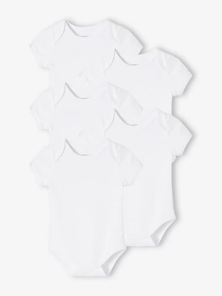 Lot De 5 Bodies En Interlock Bébé Manches Courtes Ouverture US BASICS Lot Blanc - Vertbaudet