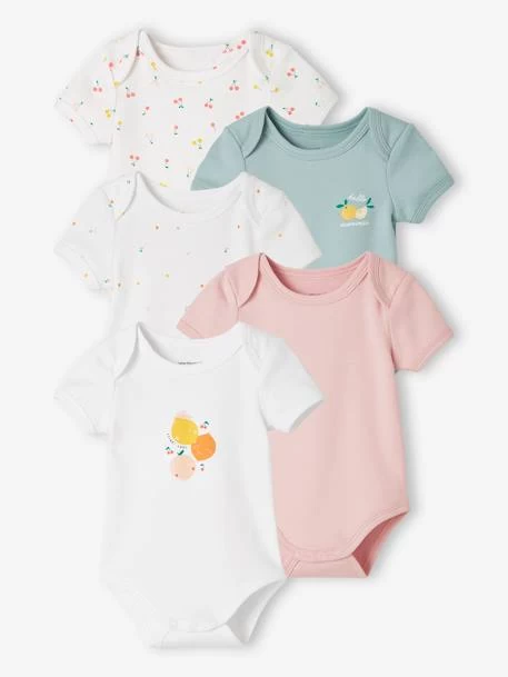 Lot De 5 Bodies "fruits" Manches Courtes Bébé Ouverture US Lot Blanc - Vertbaudet