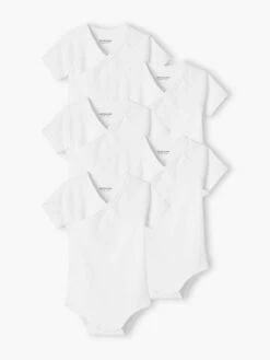 Lot De 5 Bodies Manches Courtes Bébé Ouverture Naissance BASICS Lot Ivoire - Vertbaudet