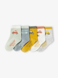 Lot De 5 Paires De Chaussettes Voitures Bébé Garçon BASICS Lot Tilleul - Vertbaudet