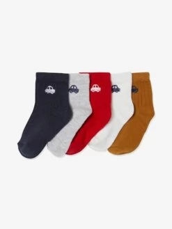 Lot De 5 Paires De Mi-chaussettes Brodées Voiture Bébé BASICS Lot Bleu Nuit - Vertbaudet