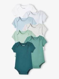 Lot De 7 Bodies Manches Courtes Ouverture US Bébé BASICS Lot Bleu - Vertbaudet