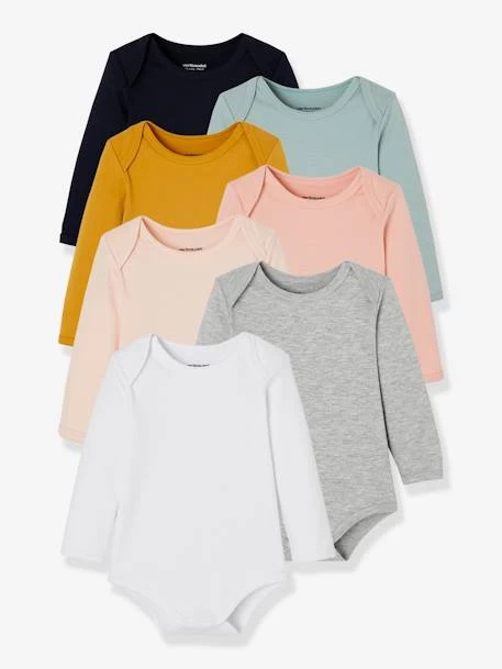 Lot De 7 Bodies Manches Longues Ouverture US Bébé BASICS Lot Vert Grisé - Vertbaudet