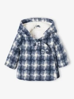 Manteau à Carreaux Bébé Ouverture Croisée Carreaux Bleu Foncé - Vertbaudet