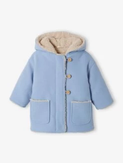 Manteau En Drap De Laine Bébé Doublé De Fausse Fourrure Bleu Ciel - Vertbaudet