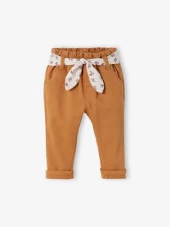Pantalon Avec Ceinture En Tissu Bébé Vert Grisé - Vertbaudet