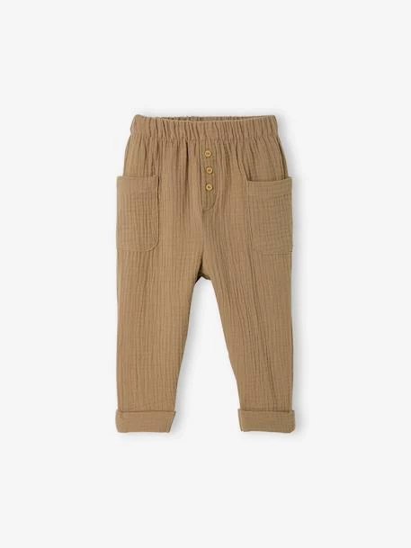Pantalon Bébé En Gaze De Coton Beige Bois - Vertbaudet