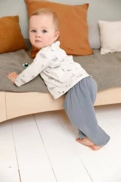 Pantalon En Gaze De Coton Bébé Doublure Rayée Naissance Bleu Gris - Vertbaudet